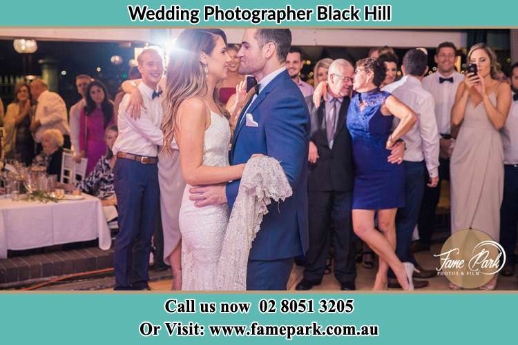 Photo of bride and groom dancing at wedding reception Black Hill